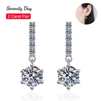 serenity day s925 sterling silver classic six claw 2ct a pair moissanite earring d color vvs1 tassel stud fine jewelry for women
