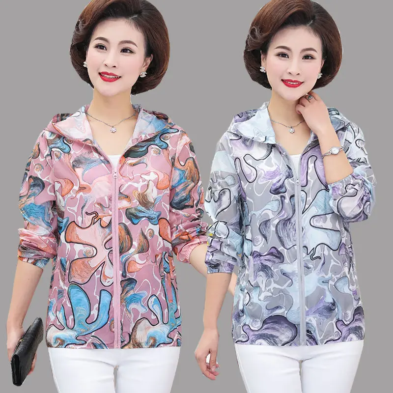 

New Women's Coat New Jacket Female Print Zipper Thin Coat Summer Ladies Sun Protection Clothing Shawl Thin Jacket Clothes A33