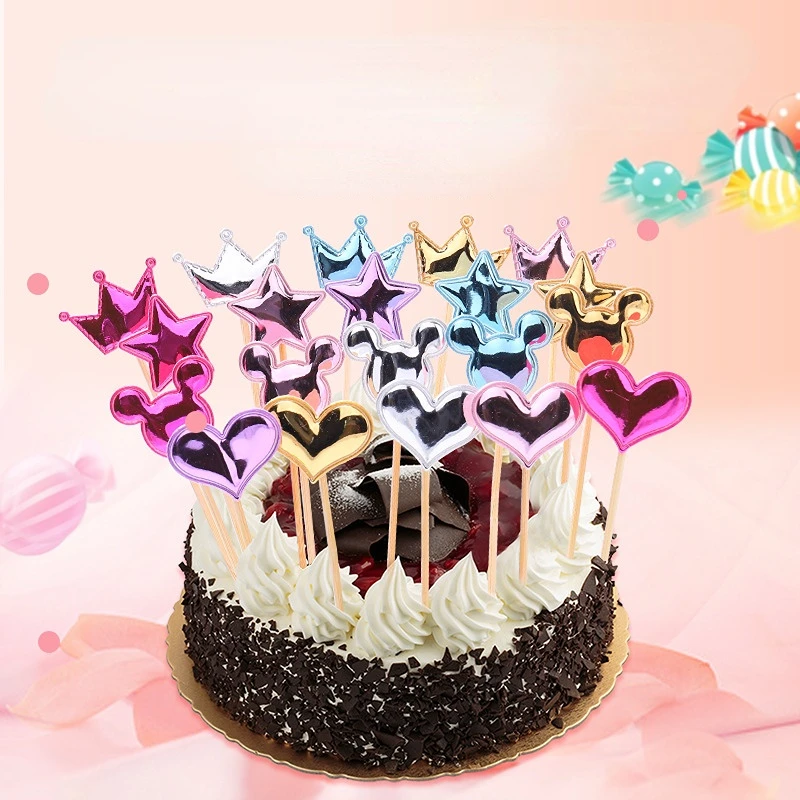 

5pcs Colorful Star Love Heart Shaped Crown Cake Topper Happy Birthday Cupcake Topper Kids Favors Party Supplies Home Decoration