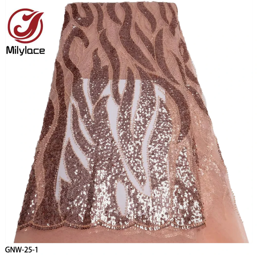 

Hot Sale African Lace Frabric High Quality Mech Lace Sequins Embroidered Lace Fabric Dress for Wowan 2022 GNW-25