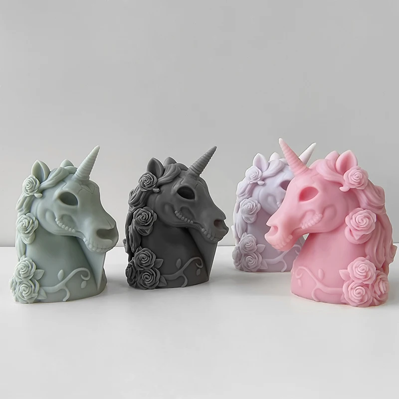 

3D Unicorn Silicone Mold DIY Animal Horse Aroma Candle Plaster Drip Gel Ornament Mould Gypsum Form Painting Decoration Molds