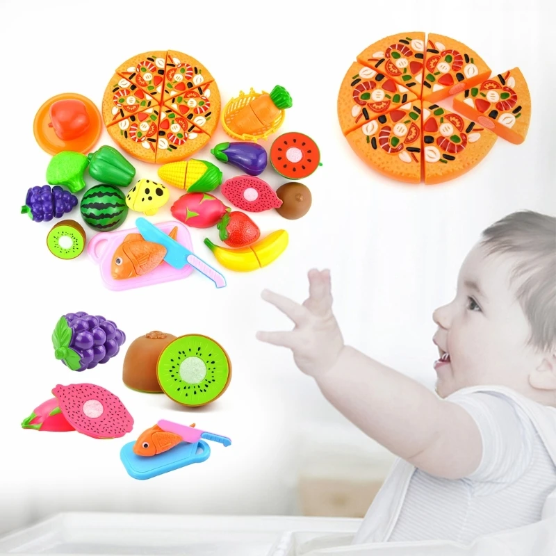 

Children Pizza Fruits Model Vegetables Toy Cutting Model Pretend-Play Toy Cutting Practice Toy Kitchen Accessory
