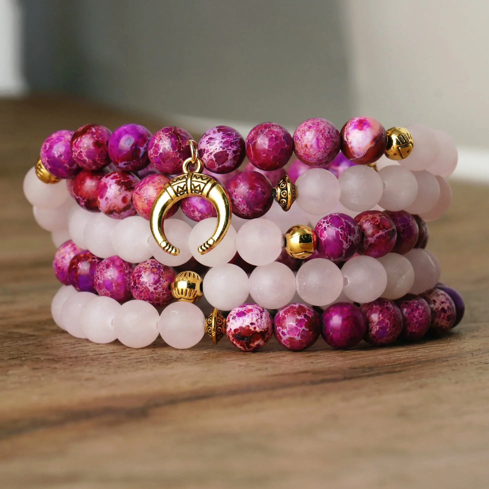 Бусы из натурального камня 5-слойный браслет Императорский фиолетовый камень