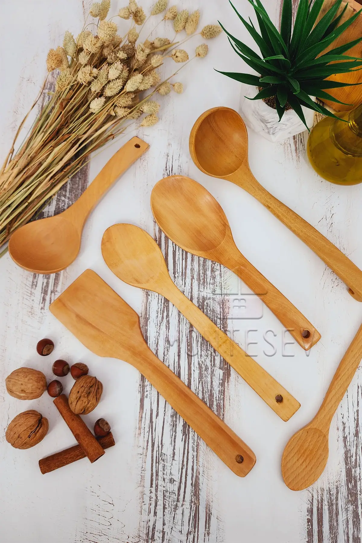 

Wooden Wooden Kitchen Spoon Set 6 Pieces Beech Boxwood and Bamboo Wood