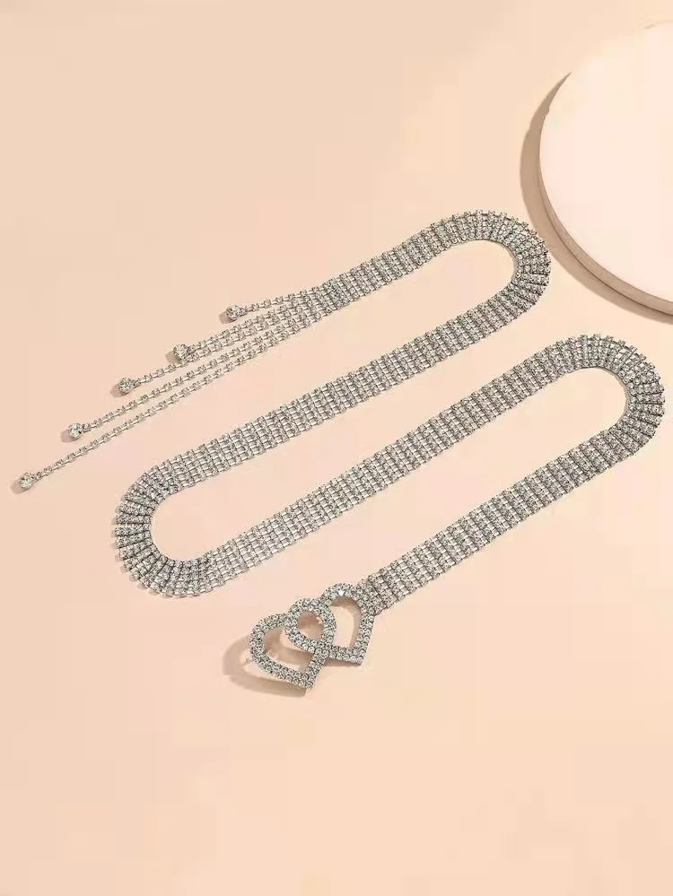 Модные Серебристые ремни стразы в форме сердца Украшение камни кисточки цепочка