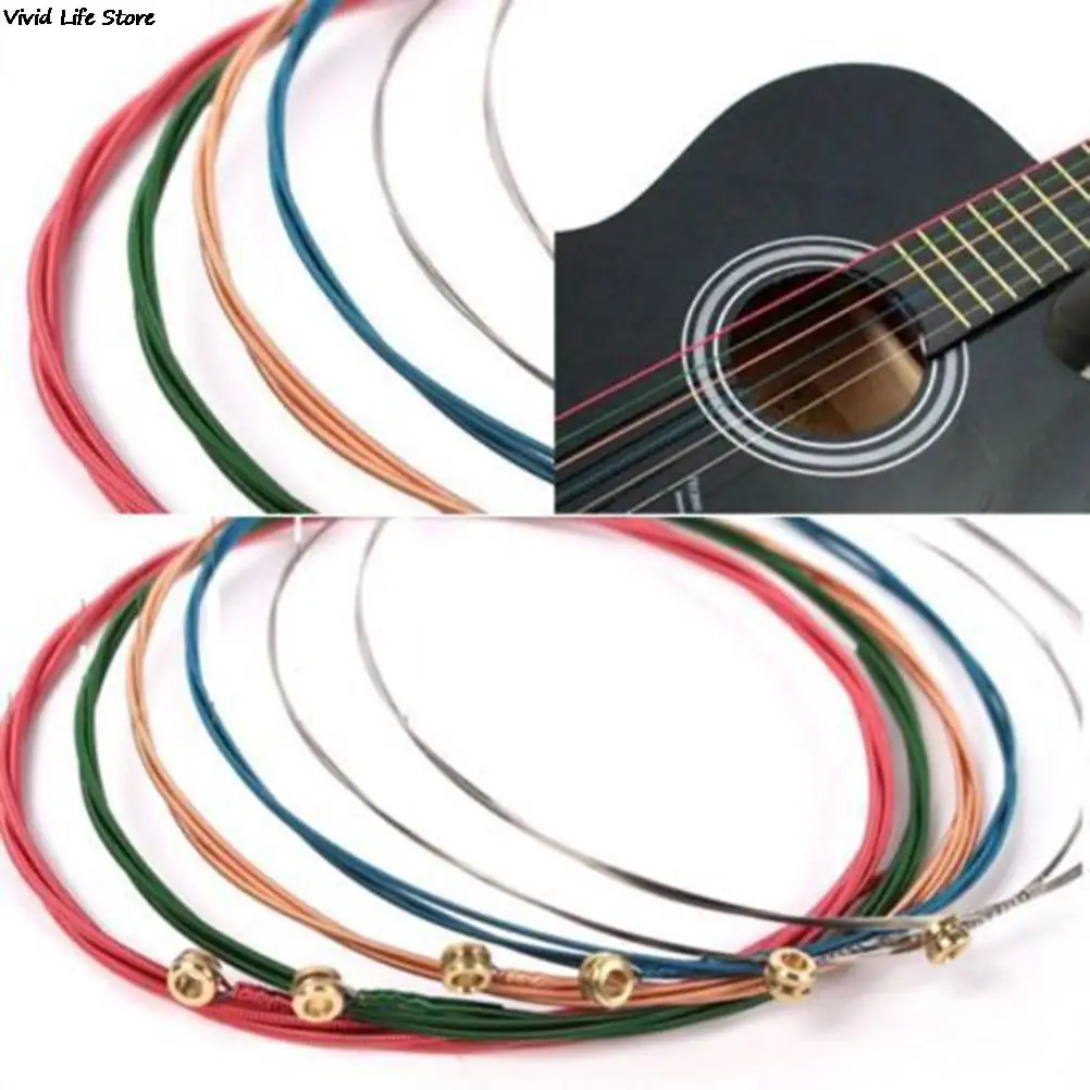 

One Set 6pcs Rainbow Colorful Color Strings For Acoustic Guitar Accessory Hot Selling Guitar Accessories