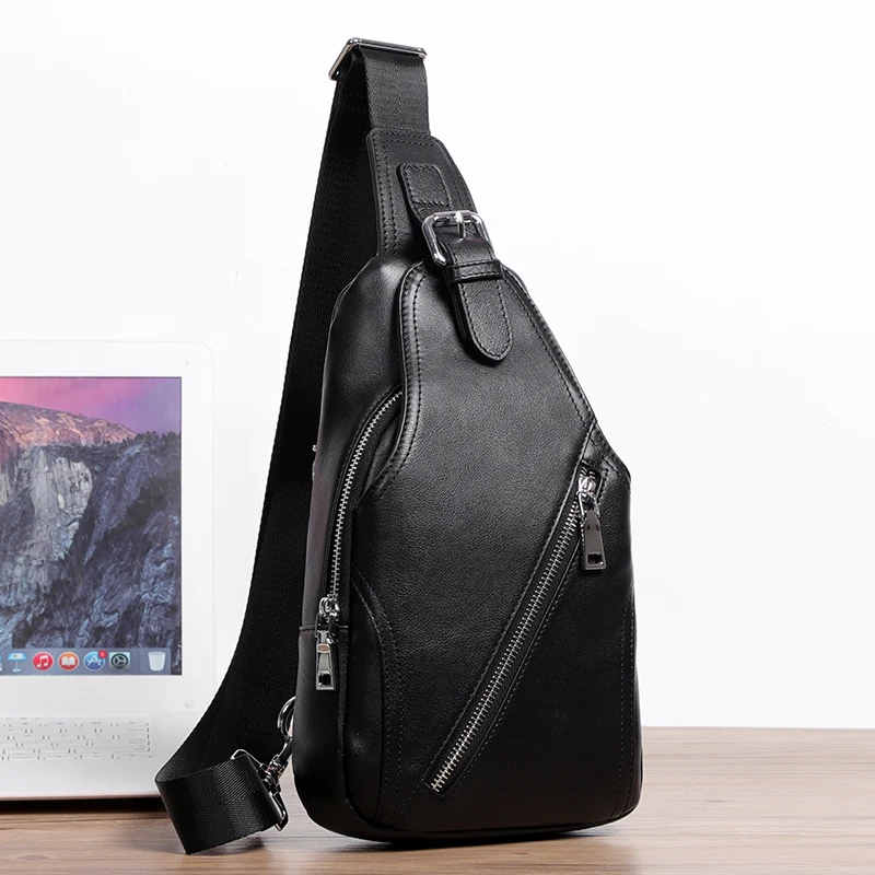 Мужская Модная Сумка Через Плечо На Груди Водостойкая Натуральная Кожа