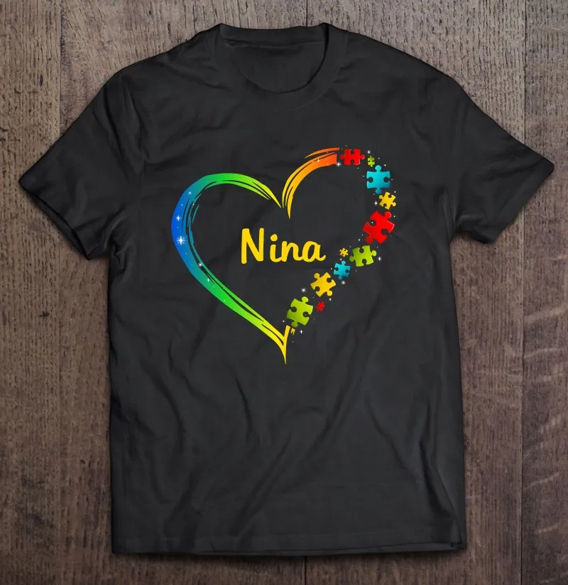 

Мужская футболка с рисунком Нины, осведомленности об аутизме, подарка с изображением сердца, пазла, манга, Харадзюку, Аниме Манга, Мужская фу...