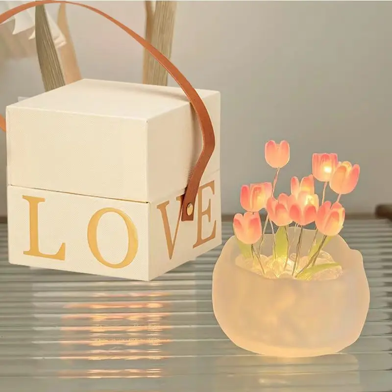 

DIY Pumpkin Cup Tulip Night Light 5/10/13 Imitation Flowers Decorate Bedroom Sleep Light Cute Fairy Light Girl Birthday Gift