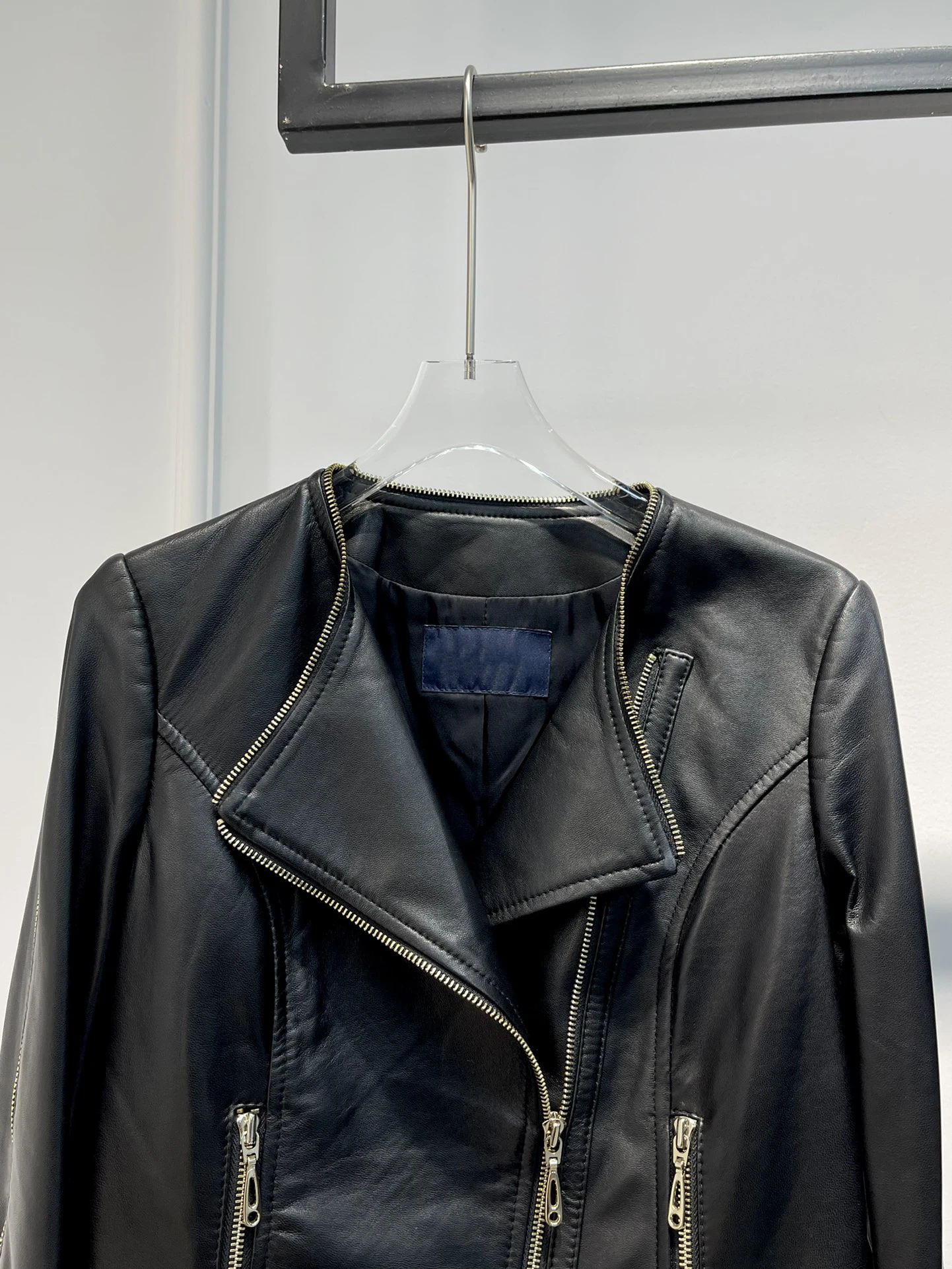 Women Sheepskin Moto Black Basic Leather Jacket 2022 New Arrivals Long Sleeve Zipper Design High Quality All-match Coat