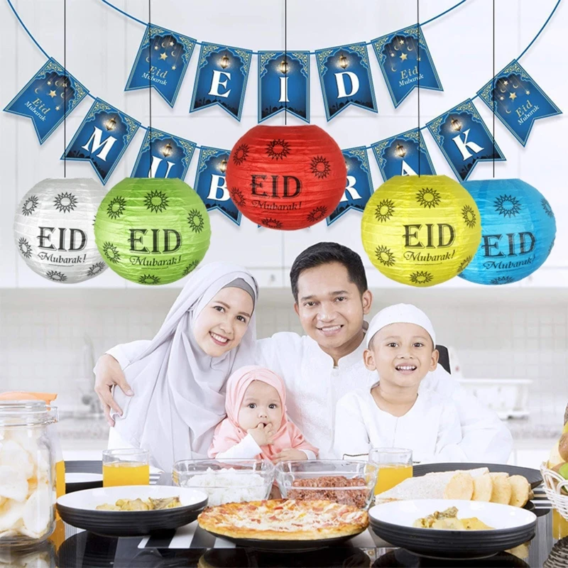 Eid Mubarak Круглый бумажный шар фонарь Рамадан подвесная Складная Лампа Тень Люстра