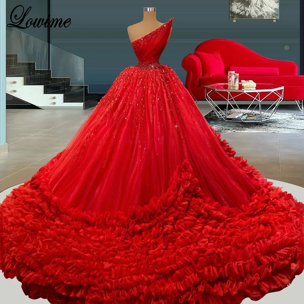 

Gorgeous Red Beaded Celebrity Dresses Long Luxury Strapless Evening Dresses A-Line Sleeveless Red Carpet Runway Gowns Custom