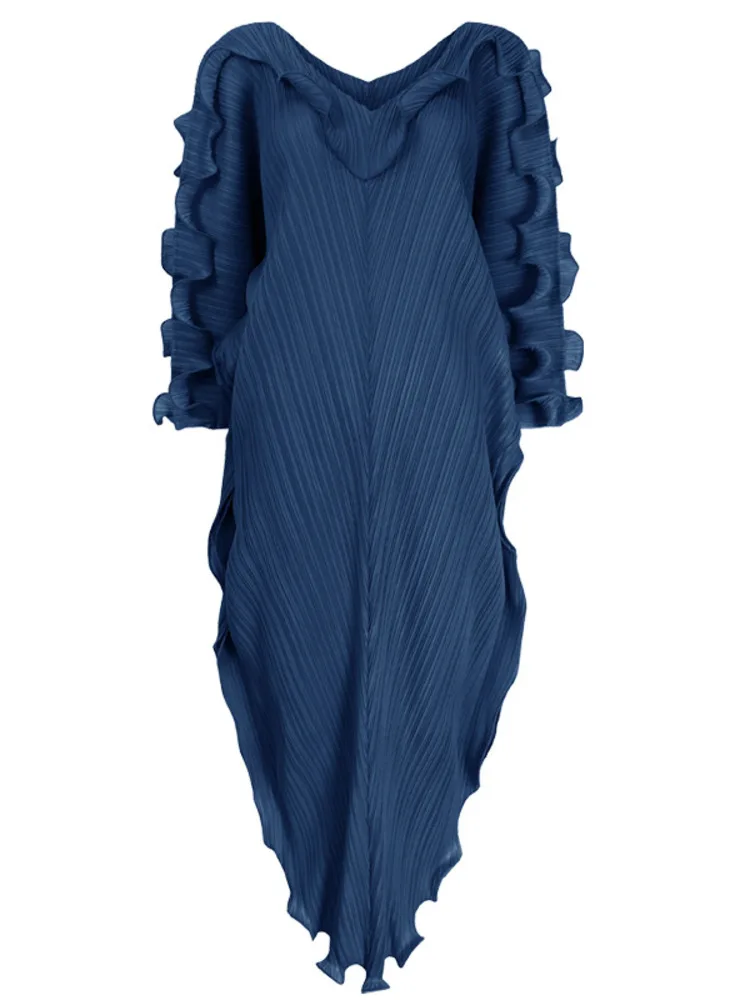 

Женское плиссированное платье миди Miyake, классическое платье миди с рукавами «летучая мышь» и оборками, Повседневное платье на эластичном ремешке, новинка 2023