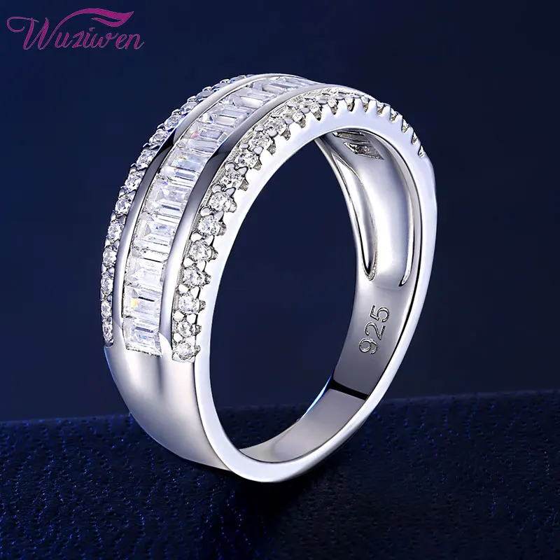 

Кольцо Wuziwen из чистого стерлингового серебра 925 пробы с круглым багеттом Вечность Обручальное кольцо для женщин AAAAA кубический цирконий ювелирные изделия в подарок