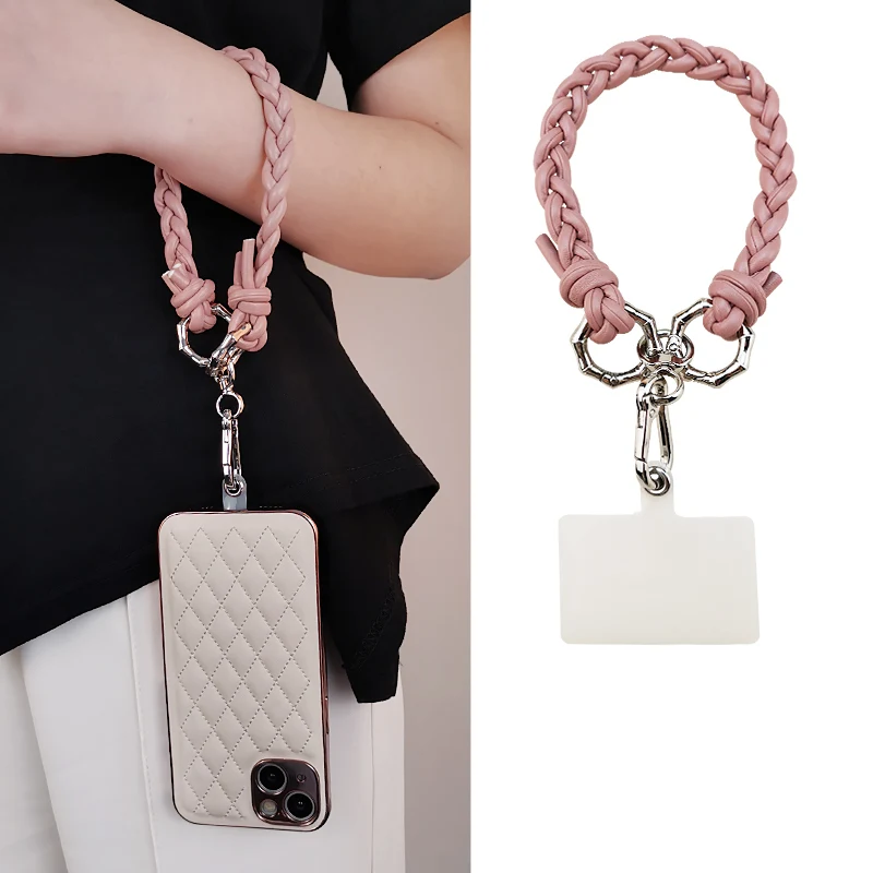 

Short Wrist Fashion Leather Weave Lanyard Mobile Phone Lanyard High-end Womens Pendant Tide Clip-type Strong and Durable Lanyard