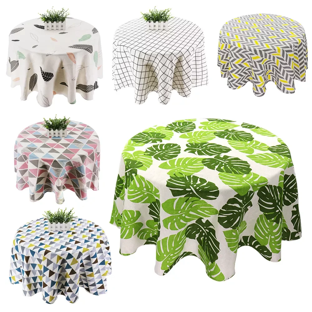 

NEW Table Cloth Cotton Linen Round Tablecloth Dining Table Cover Nordic Printed Home Decor White Green Dust Cover for Kitchen