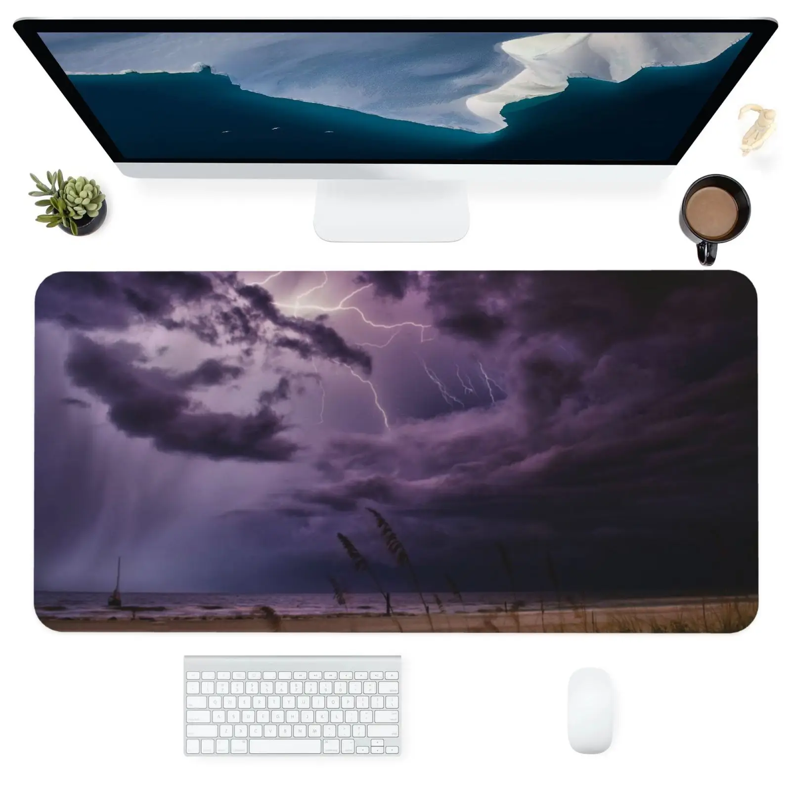 

Computer Office Mouse Pad Keyboards Accessories Large Square Washable Personalized Desk Mats Purple Cloud Lightning Thunderstorm