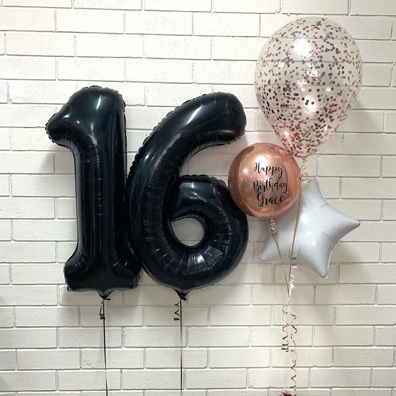 32/40 Inch Gold Black White Big Number Balloons For Kids Girls Birthday Wedding Party 16 18 21 30 50 60 Years Anniversary Decora images - 1