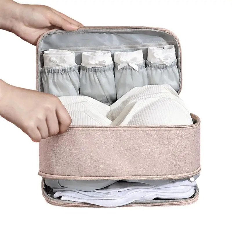 

Travel Underwear Organizer Bag Zippered Waterproof Compartment Bra Organizer Frosted Packing Cube For Bra Leggings Large Capacit