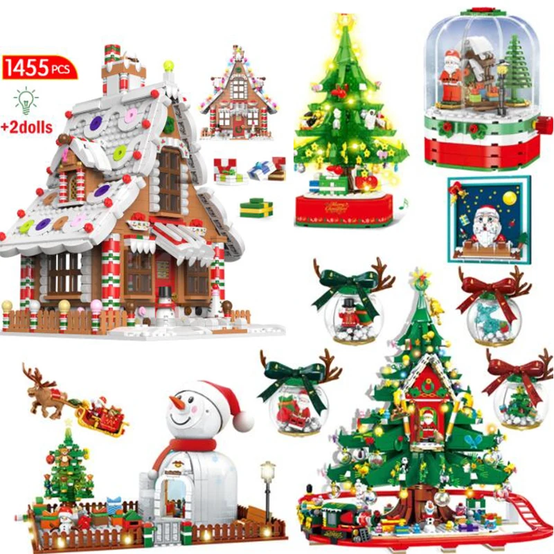 

1455pcs City Christmas House Gingerbread Building Blocks Friends Music Box Castle Santa Claus Tree Bricks Toys For Kids Gifts