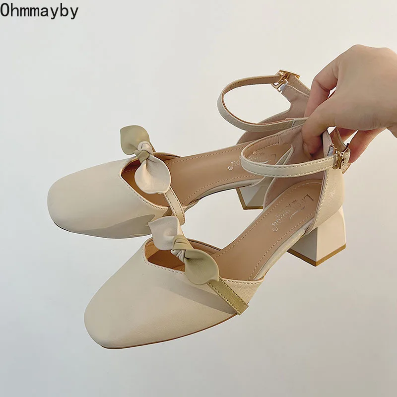 

Женские босоножки на толстом каблуке, элегантные уличные туфли мэри джейн с ремешком на щиколотке, лето 2022