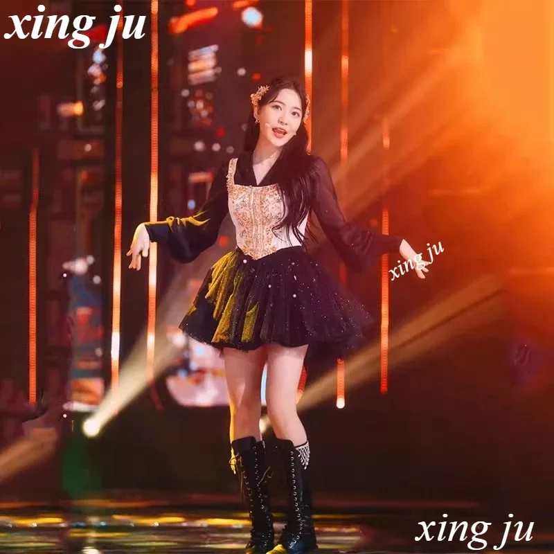 Фото Сценические костюмы для K-pop исполнителей: сексуальное платье принцессы с кружевной шнуровкой для вечеринок, концертов, джазовых выступлений и танцев (корейский стиль) №5