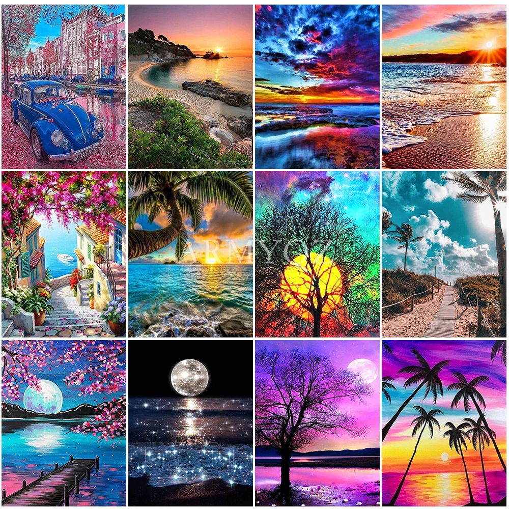 

Пейзаж 5D алмазная живопись Автомобиль Пляж Алмазная мозаика полностью круглая вышивка крестиком Стразы Набор для вышивки домашний декор