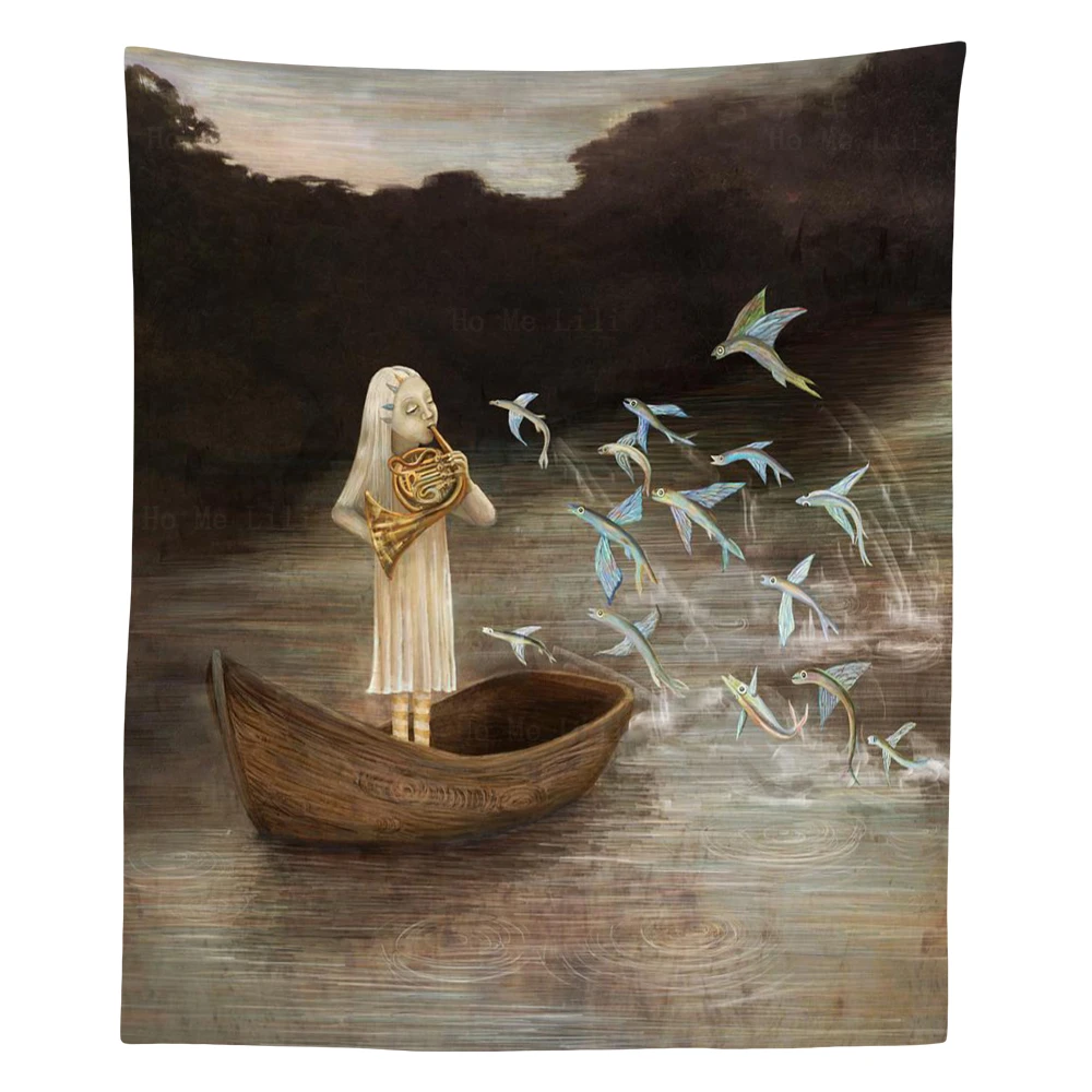 

Surreal Art Wild Hair Llama Animal Fantasy Fish Girl Played A Musical Instrument Tapestry By Ho Me Lili For Livingroom Wall Deco