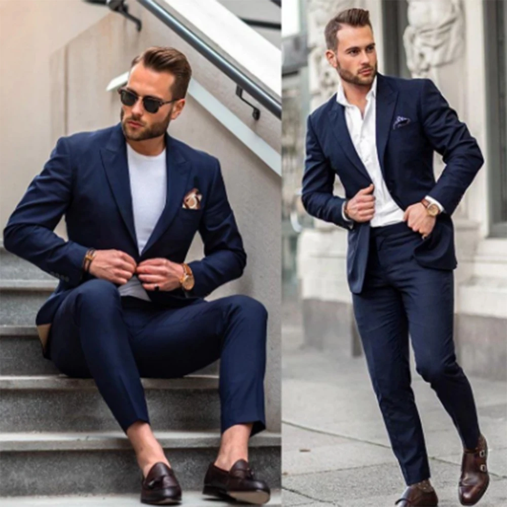 Navy Wedding Mens Suits Slim Fit Bridegroom Tuxedos For Men Two Pieces Groomsmen Suit Formal Business Costume Homme 2PCS