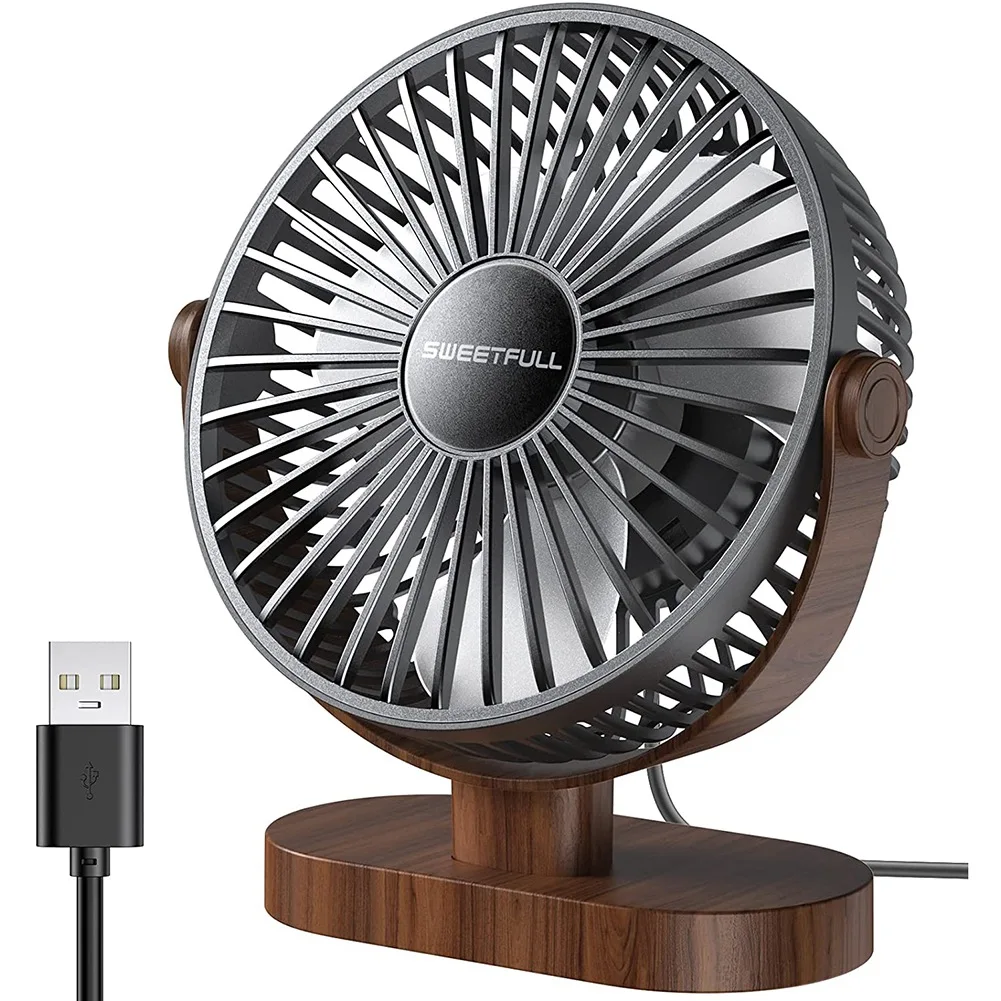 

6.4 Inch Wooden USB Desk Fan, 3 Speeds Quiet Portable Desktop Table Fan, Personal Mini Fan Office Car