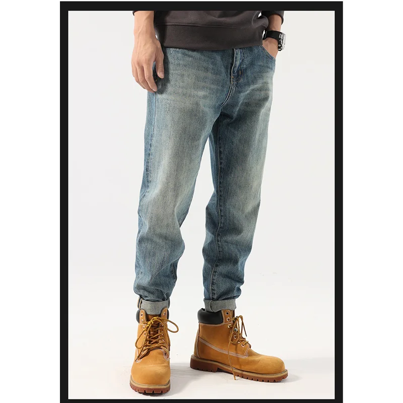 Streetwear Men 2022 New Pattern Vintage Loose Blue Haren Pants Fashion Small Straight Cylinder Jeans Autumn and Winter Female