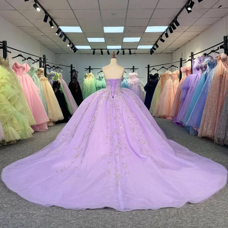 Angelsbridep Индивидуальное сиреневое сладкое бальное платье Quinnceanera Платья Блестящий