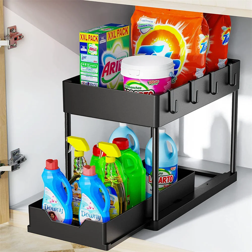 

Under Sink Storage Bathroom Under Sink Cabinet Organizer 2 Tier Organizer Bath Collection Baskets With Hook Bathroom Accessories