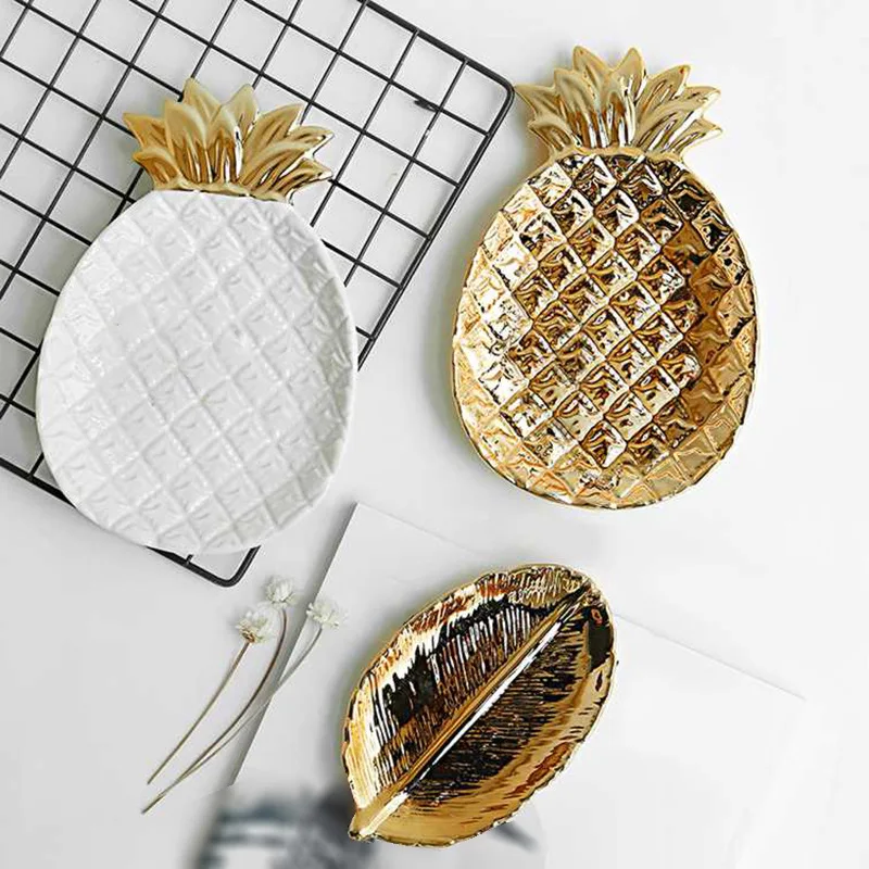 

Nordic Modern Pineapple Tray Gold Pineapple Tray Ornaments Storage Tray Desktop Decoration Creative Ceramic Tray