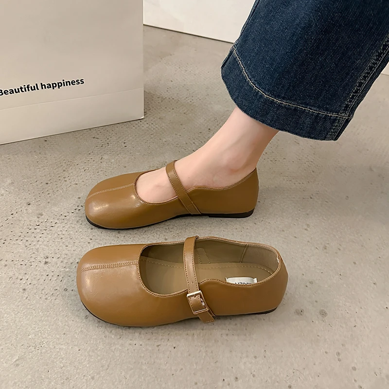 

Round Toe Korean Shoes Casual Female Sneakers Shallow Mouth Oxfords Women's Flats Autumn Soft 2023 Leather New Dress Fall