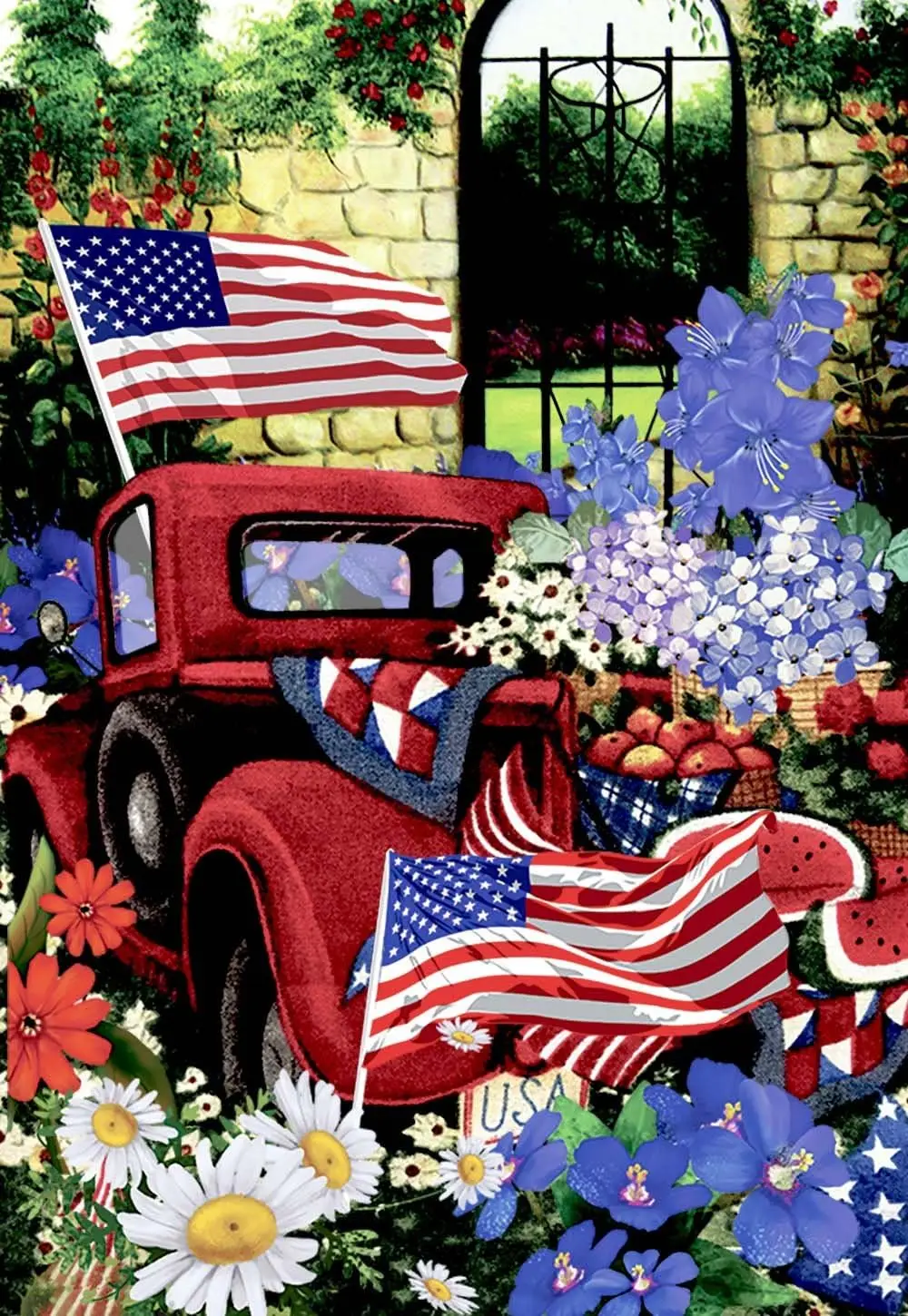 Уличный флаг Morigins для сада 4 июля цветы двусторонний старый красный грузовик