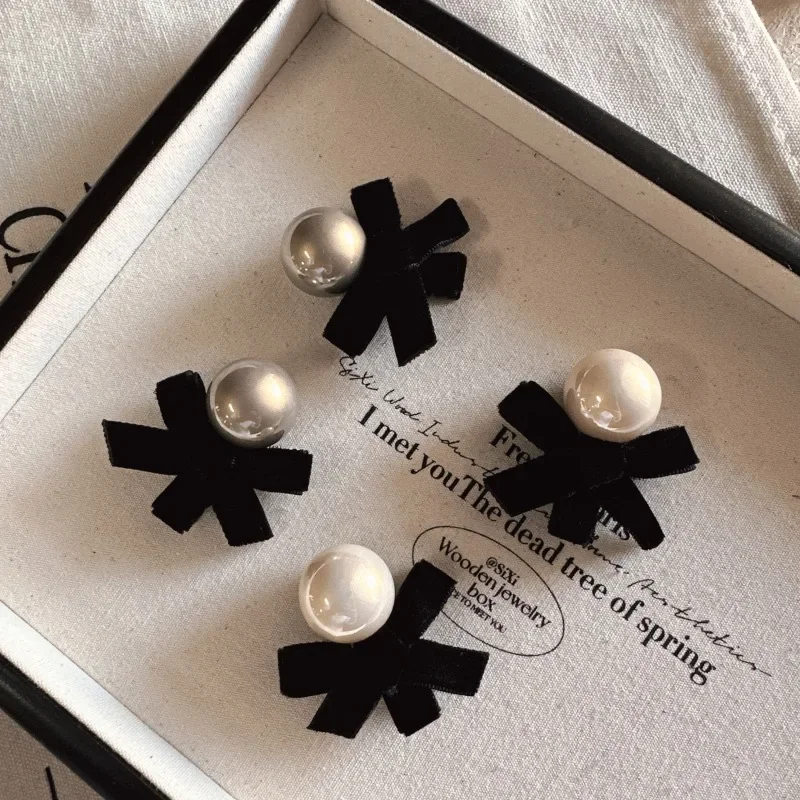 

Cute Girl Simple Hair Pins Imitation Pearl Black Bow Hair Clips for Women Fashion Hair Accessories