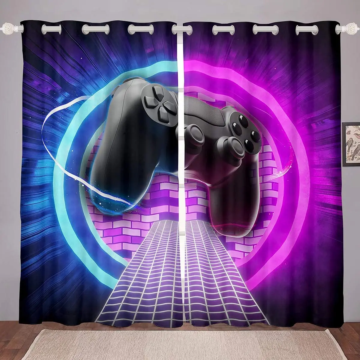 

Boys Gamer Window Curtains for Bedroom Living Room Decor Teens Playing Video Game Print Window Treatments Drapes Window Cortinas