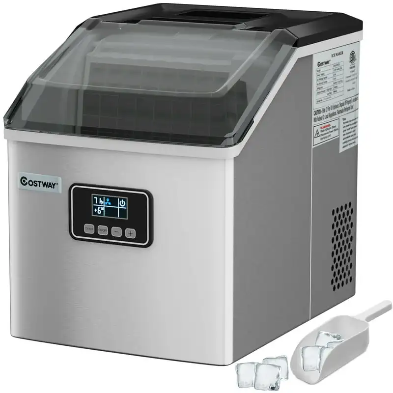 

Stainless Steel Ice Maker Machine Countertop 48Lbs/24H Self-Clean with LCD Display