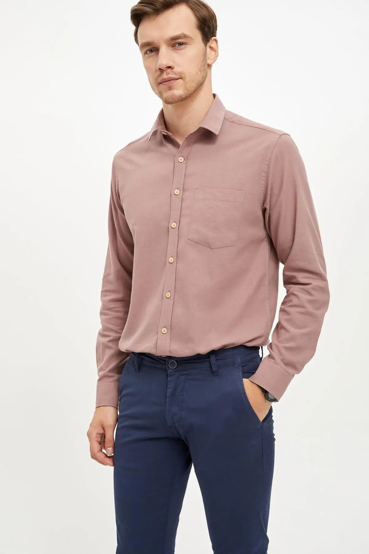 

Men's pink long sleeve slim fit shirt