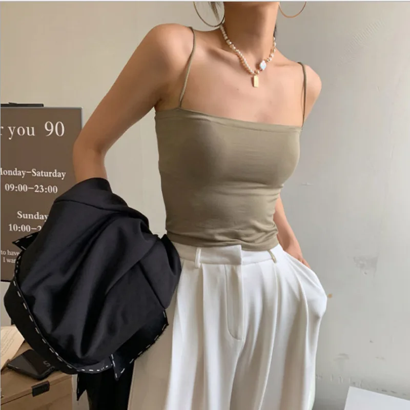

Sexy Tank Top Ice Silk Halter Crop Tops Women Summer Camis Backless Camisole Fashion Casual Tube Female Sleeveless Cropped Vest