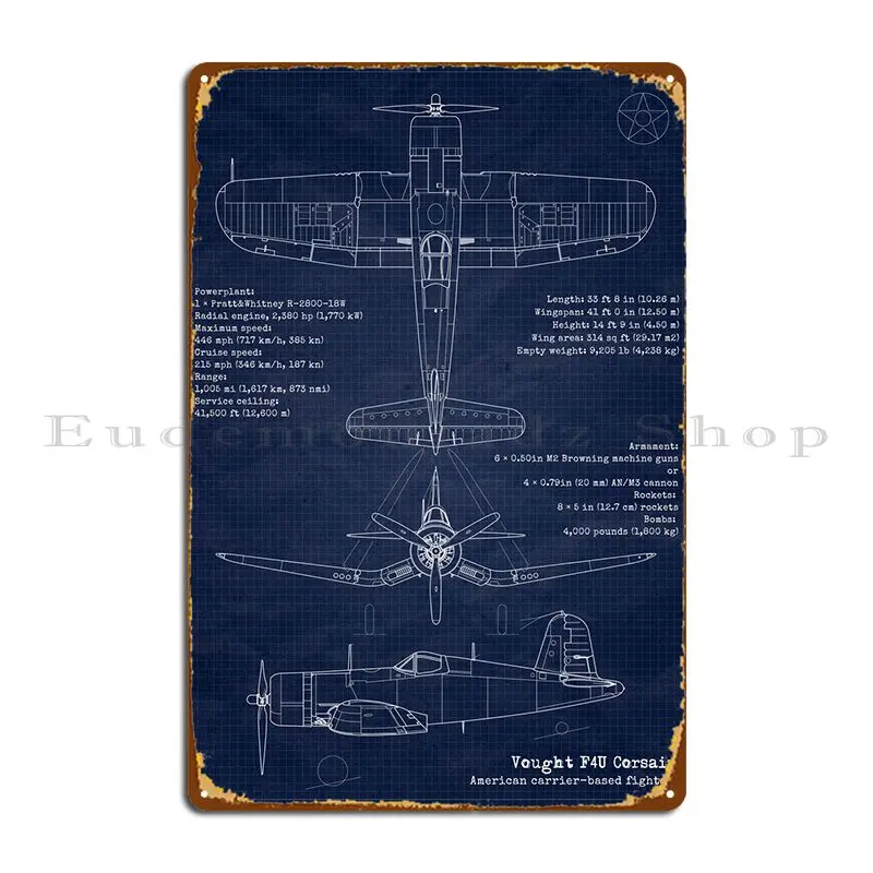 

F4u Corsair Blueprint Metal Plaque Wall Cave Garage Wall Plaque Designs Club Tin Sign Poster