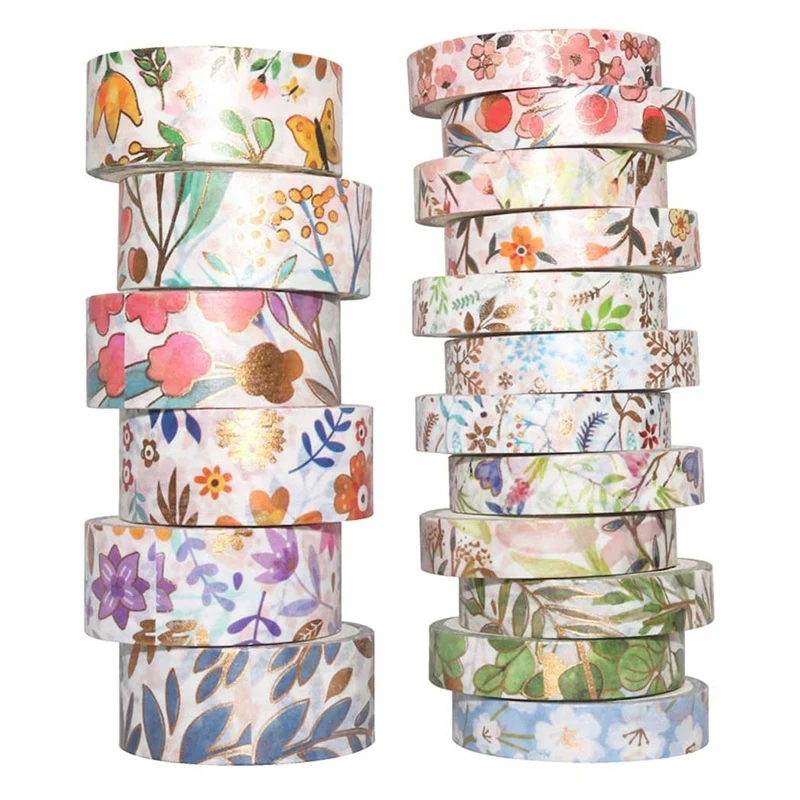 

Washi Tape, 18 Rolls Flower Masking Washi Tape, Craft Decorative Washi Tape Set For DIY, Gift Wrapping, Scrapbooking