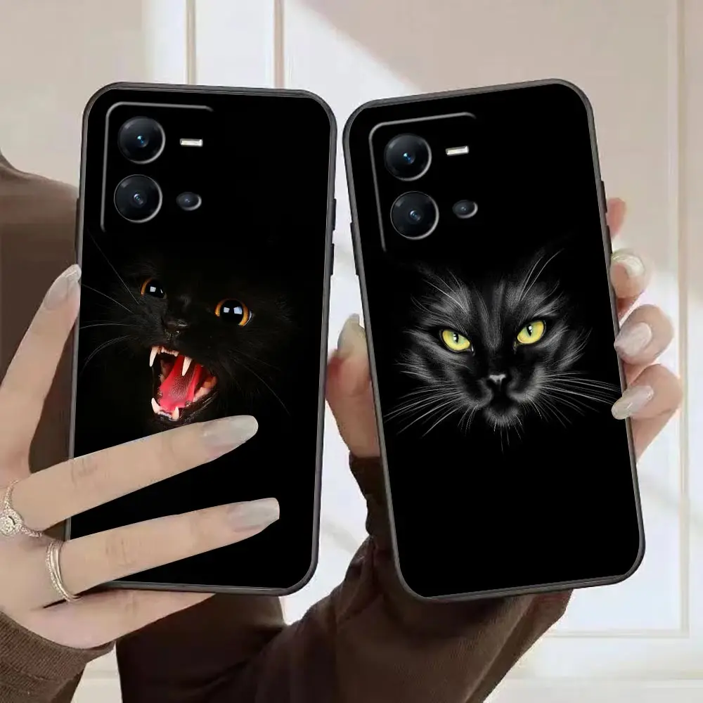 

Case For VIVO X90 X80 X70 X60 X50 X27 X23 X21 X20 Plus V25 V23 V23E V21 V21E V20 SE V19 Pro 5G Case Black Cat Staring Eye On
