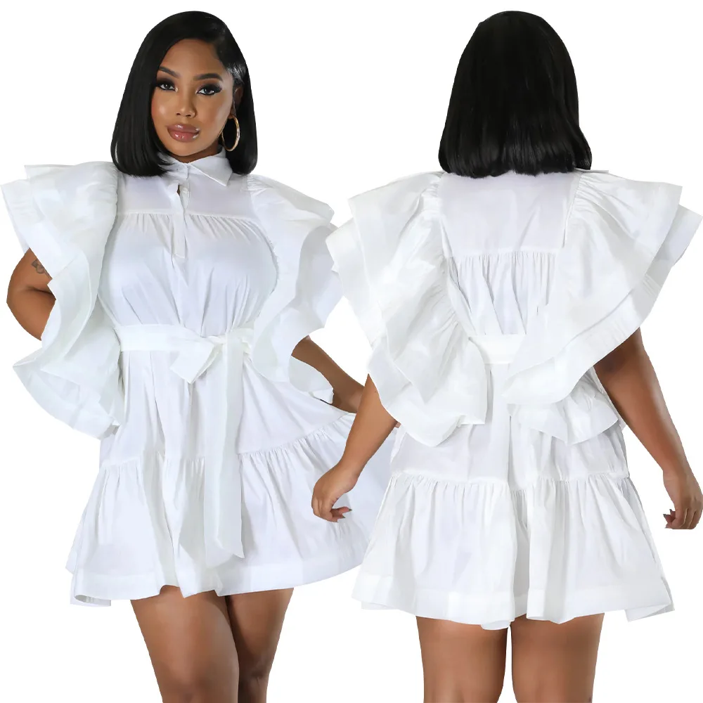 

Женское платье с пышными короткими рукавами, элегантное свободное платье с пышными складками, шикарный сарафан с отложным воротником, лето 2023