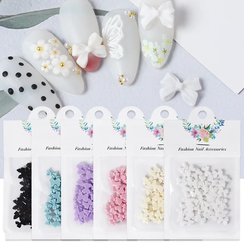 

50pcs 6 Colors Bowknot Nail Art Resin Charms Kawaii Rhinestones Jewelry Nail Decorations DIY Pink Manicure Ornament Accessories