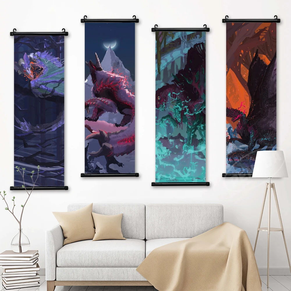 

Canvas Monster Hunter World Home Decor Poster Print Pictures Wall Artwork Magaimagado Scroll Hanging Painting Bedside Background