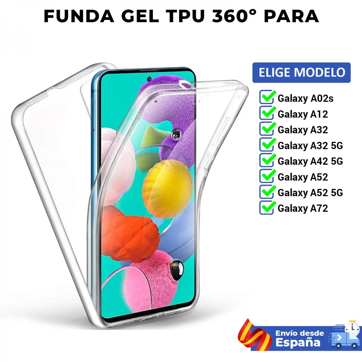 Чехол из ТПУ 360 для Samsung Galaxy A02s A12 A32 A42 A52 A72 5G. Полностью закрытый двухсторонний