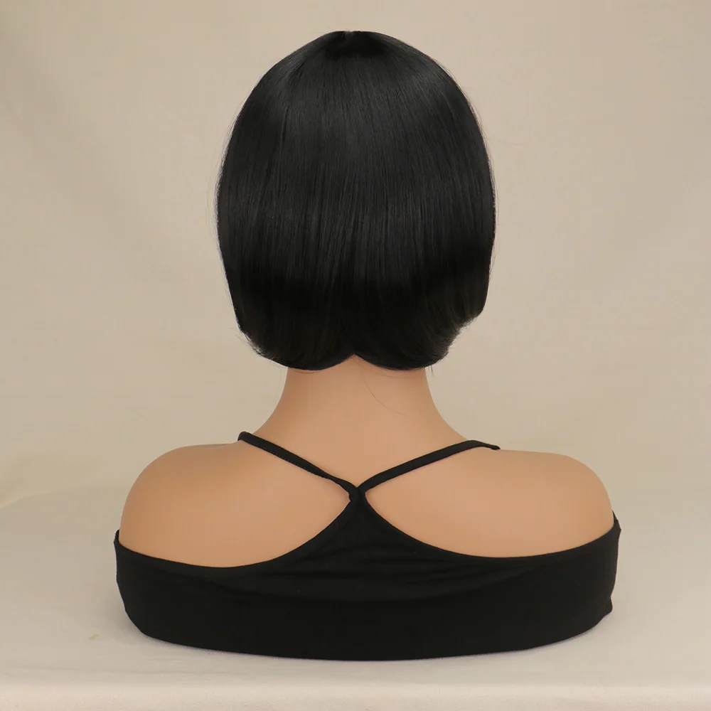 QQXCAIW Natural Short Straight Bob Wig For African American Women Cosplay Black Heat Resistant Synthetic Hair Daily Wigs |