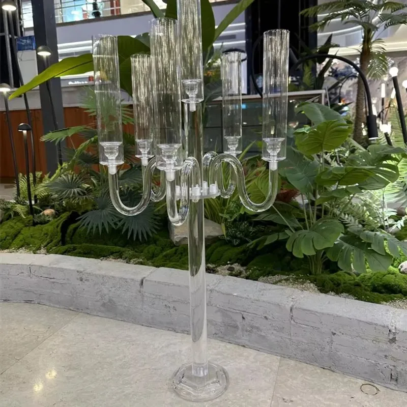 Прозрачные подсвечники 6 головок акриловые канделябры свадебные центральные